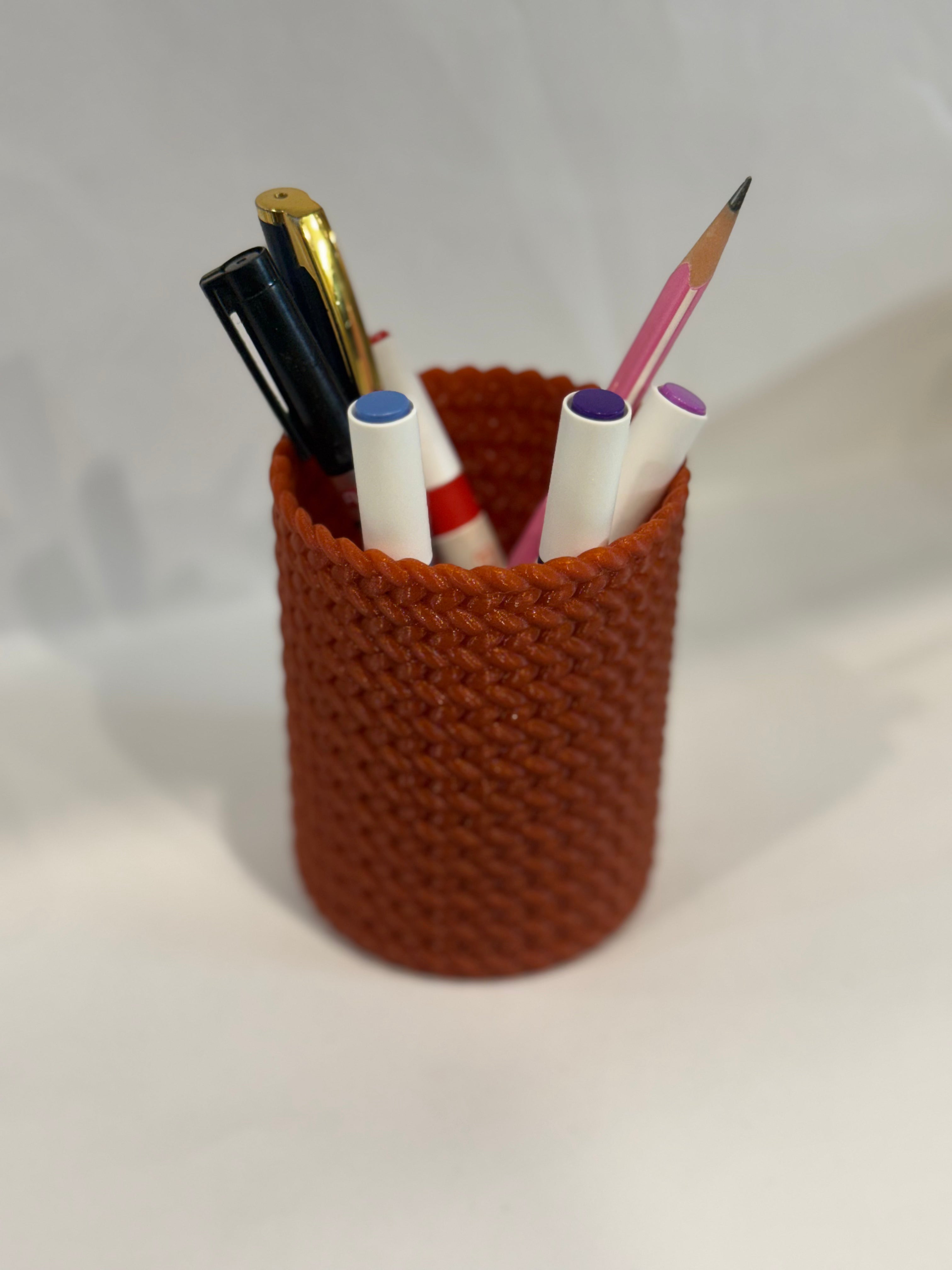 3D Printed Knitted Pattern Pen Stand | Premium Desk Organizer & Pencil Holder