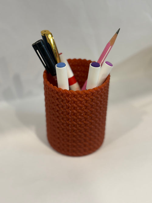 3D Printed Knitted Pattern Pen Stand | Premium Desk Organizer & Pencil Holder