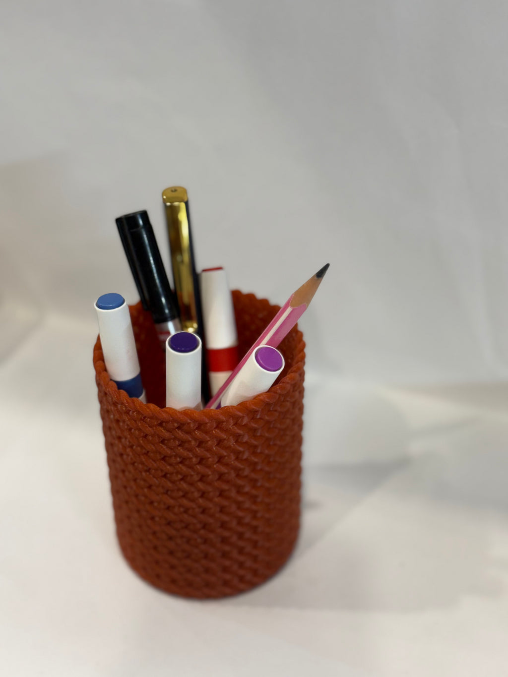 3D Printed Knitted Pattern Pen Stand | Premium Desk Organizer & Pencil Holder