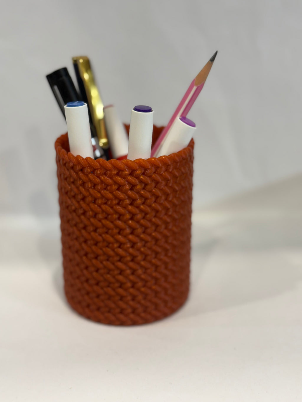 3D Printed Knitted Pattern Pen Stand | Premium Desk Organizer & Pencil Holder